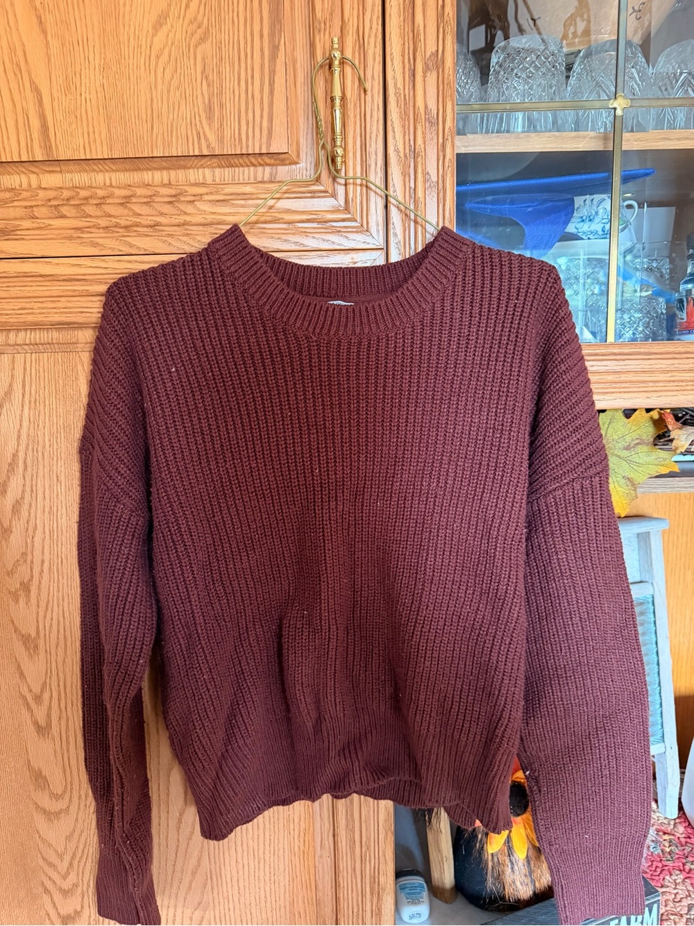 Ardene Burgundy Ribbed Crewneck Sweater